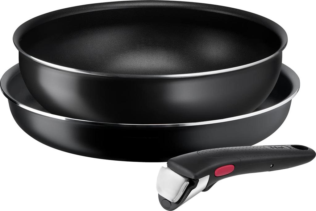 Набор кастрюль и сковородок Tefal со съемными ручками для газовых плит, не содержащий вредных веществ, таких как PFOA Neo Family Set, черный L16390, 3 предмета, только,