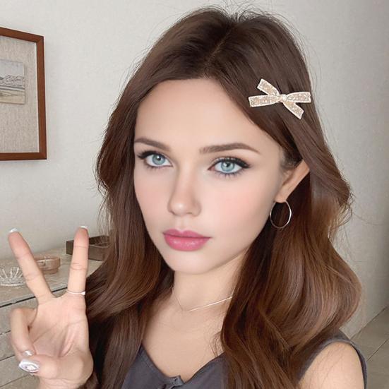 Girl Decorative Hairpin, Imitation Pearl Rhinestones Bow Shape Hair Clip, No Damage Side Bang Hair Pin, Versatile Style Hair Accessories