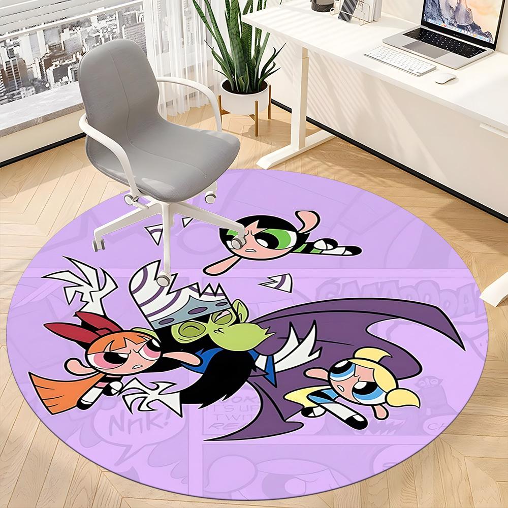 1pc Powerpuff Girls Battle Office Round Area Rug, Indoor Mat Suitable For Office,Bedroom Living Room Home Decor, Room Deco a0926154