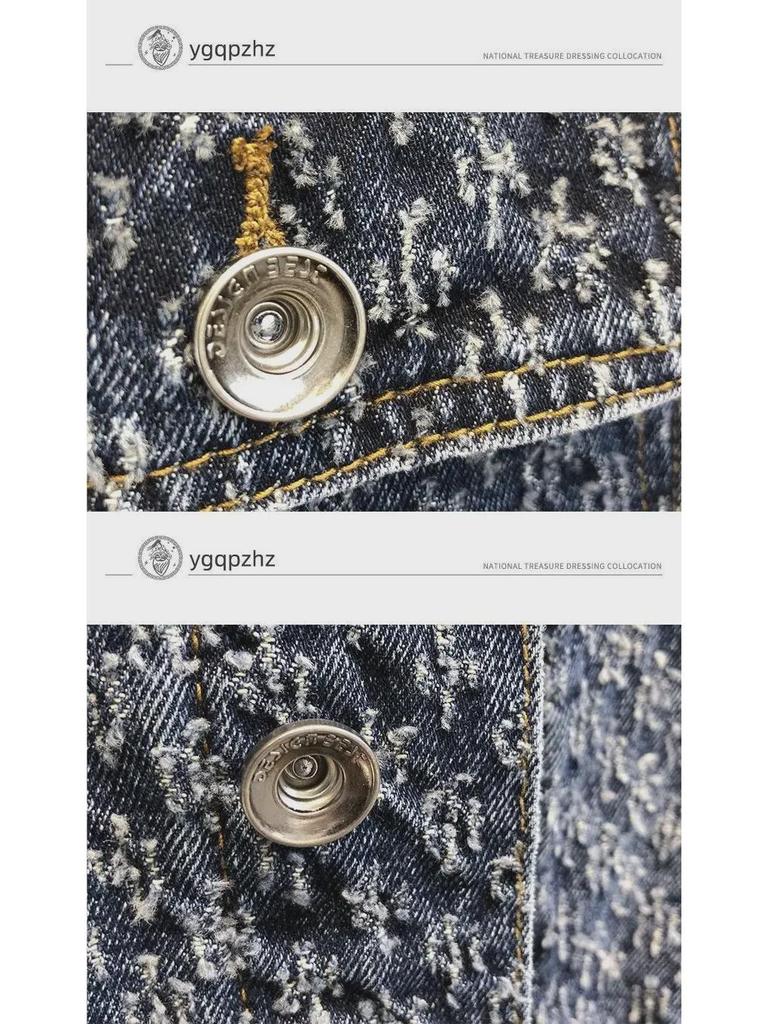 Men's High-End Retro Denim Jacket: Stylish Cat Claw Design with American High Street Vibes