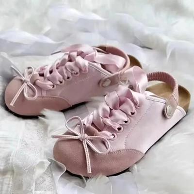 Модные женские босоножки со шнуровкой и бантом, туфли на плоской подошве, тапочки, мюли, дизайнерские летние 2024 года, новые брендовые платья, повседневные туфли на открытом воздухе Mujer Zapatos Slides