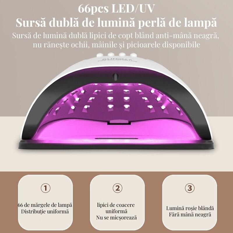 280W UV LED Nail Lamp for Gel Nails, 66 Beads Red Light, 4-Level Speed Adjustment, Digital Display, Fast Drying, Detachable Base, White