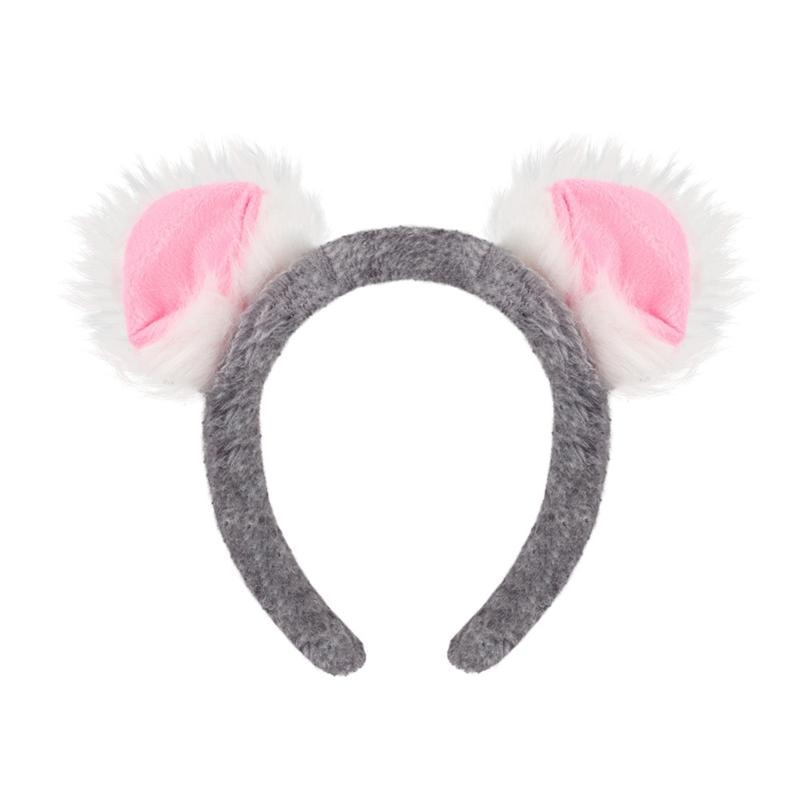 Koala Costume Accessories Set Koala Ears Headband Tail Bowtie Animal Fancy Dress Costume for Halloween Cosplay Party