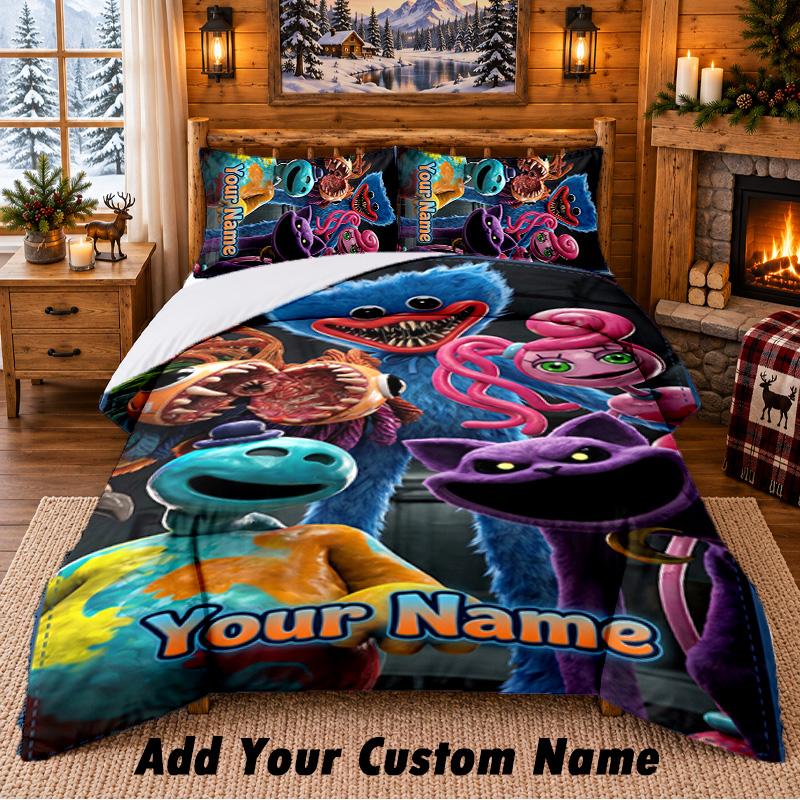 Poppy Playtime Custom Name 3Pcs Bedding Set 1 Bed Sheet 2 Pillowcases Bedroom Home Decor