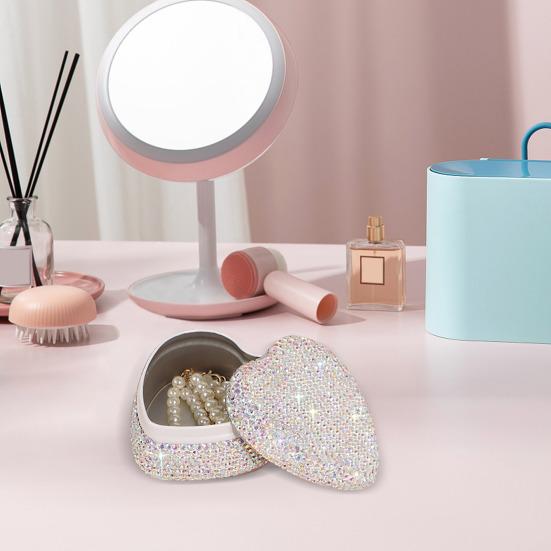 Серьги, ожерелье, шкатулка, компактный дорожный футляр, многоцелевая, сверкающая, в форме сердца, персонализированная шкатулка для украшений