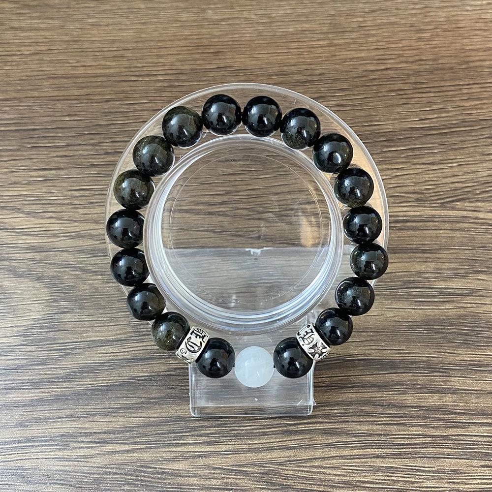 Kroxin Golden Obsidian Pixiu Bracelet: Lucky Beads Fashion Jewelry for Couples