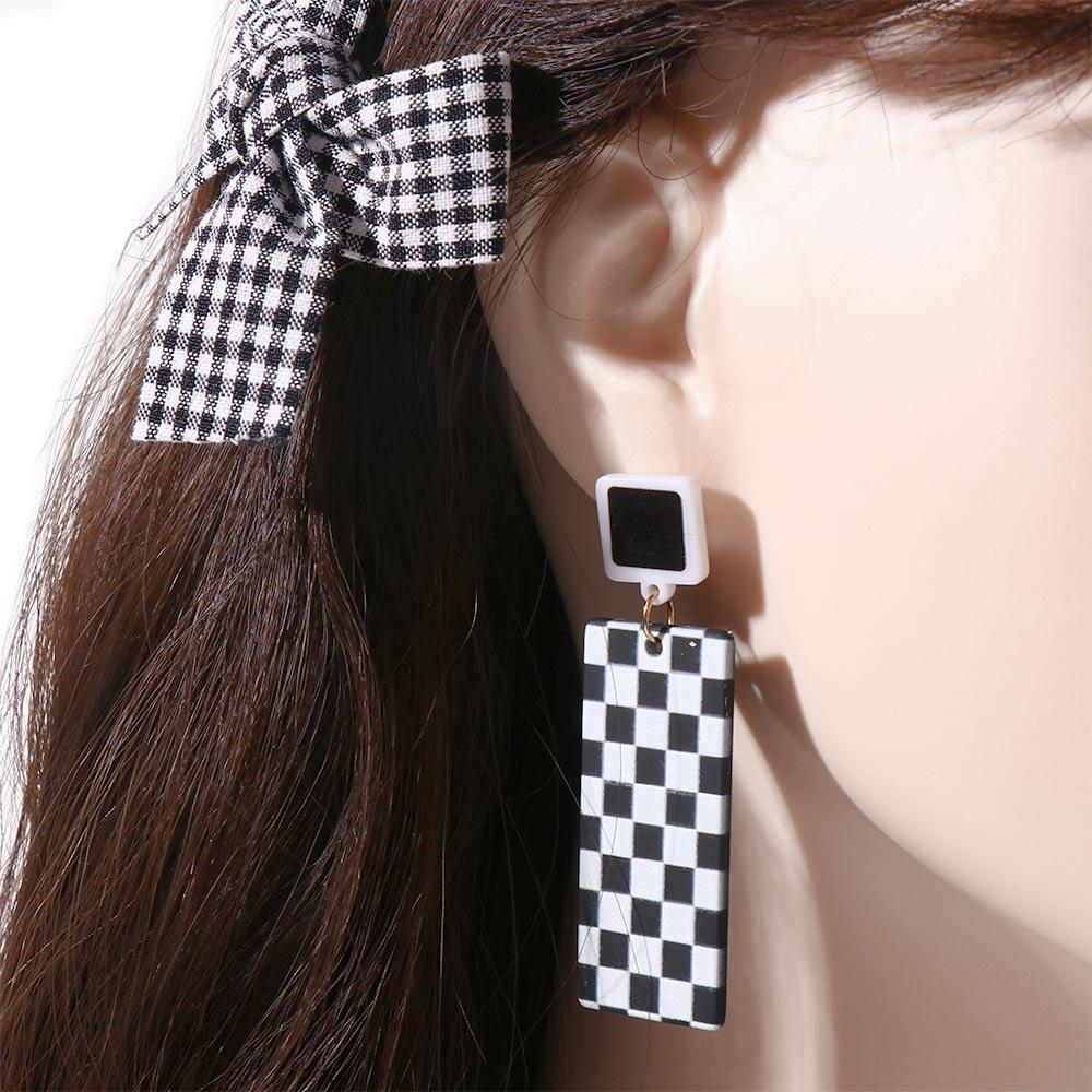 Square Korean Style Lattice Pattern Ear Studs Women Earrings Dangle Earrings Checkerboard Earrings