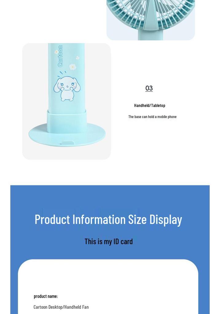 2026 Desktop & Handheld Cartoon Fan with Multi-Speed and Phone Holder – Large Brushless Strong Wind Model