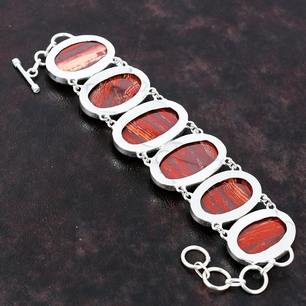 Red Snakeskin Jasper Bracelet 925 Sterling Silver Bracelet Handmade Amazing Jewelry Adjustable Chain Bracelet Gemstone Jewelry Gift For Wife
