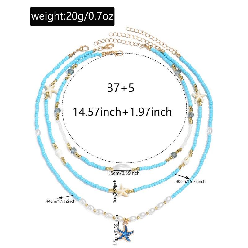 Rice Bead Necklace Summer Bohemian Trinkets Fresh Jewelry Fashion Pearl Starfish Vacation Collarbone Chain