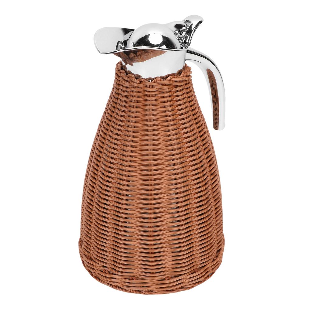 Handwoven Stainless Steel Thermal Coffee Woven Rattan Body 1.5L 3 Walled Insulated Jug Pitcher 12 Hour Heat 24 Hour Cold Retention