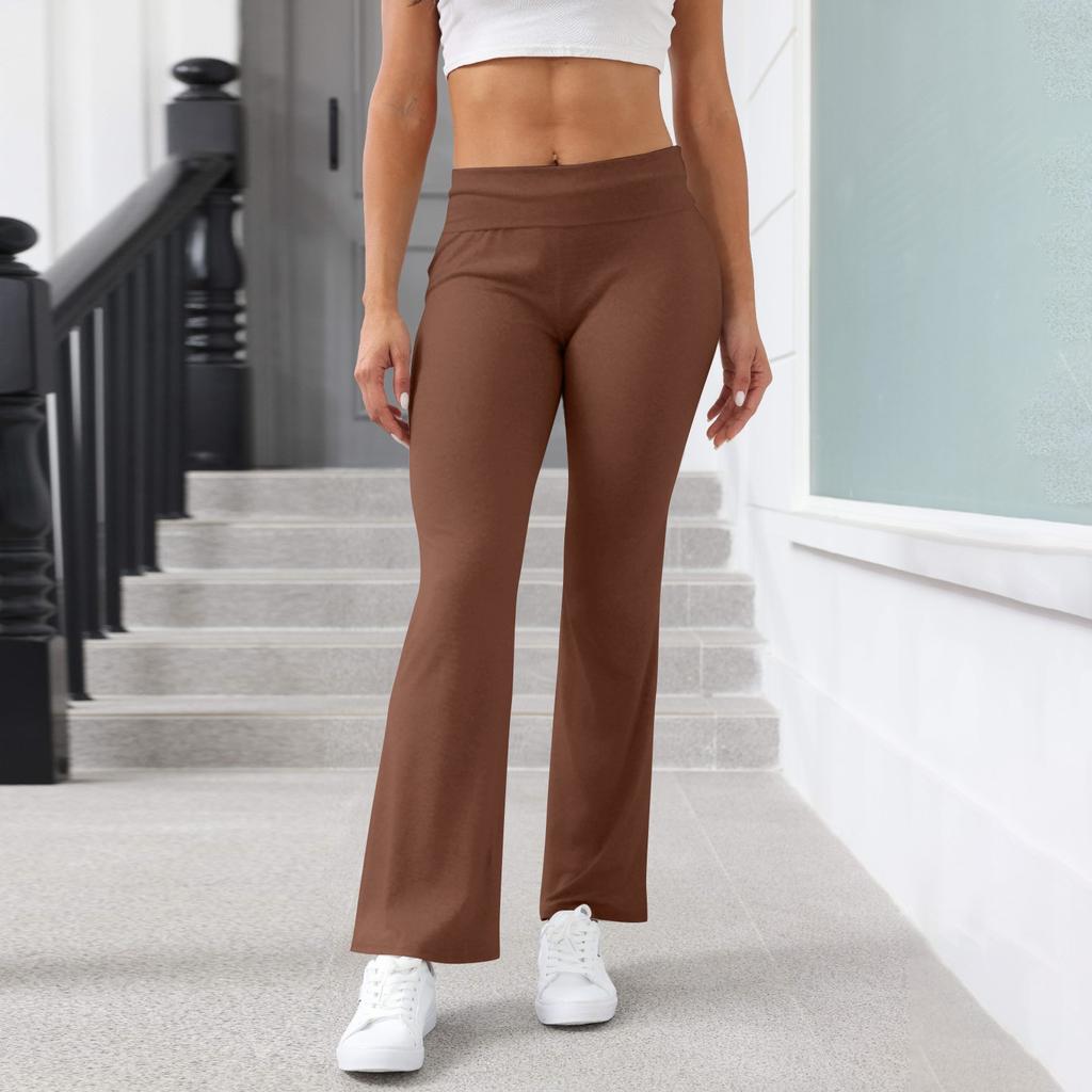 Women's Fashion Solid Color Slim Fit Slim Reverse Waist Low Waist Elastic Waist Flare Pants