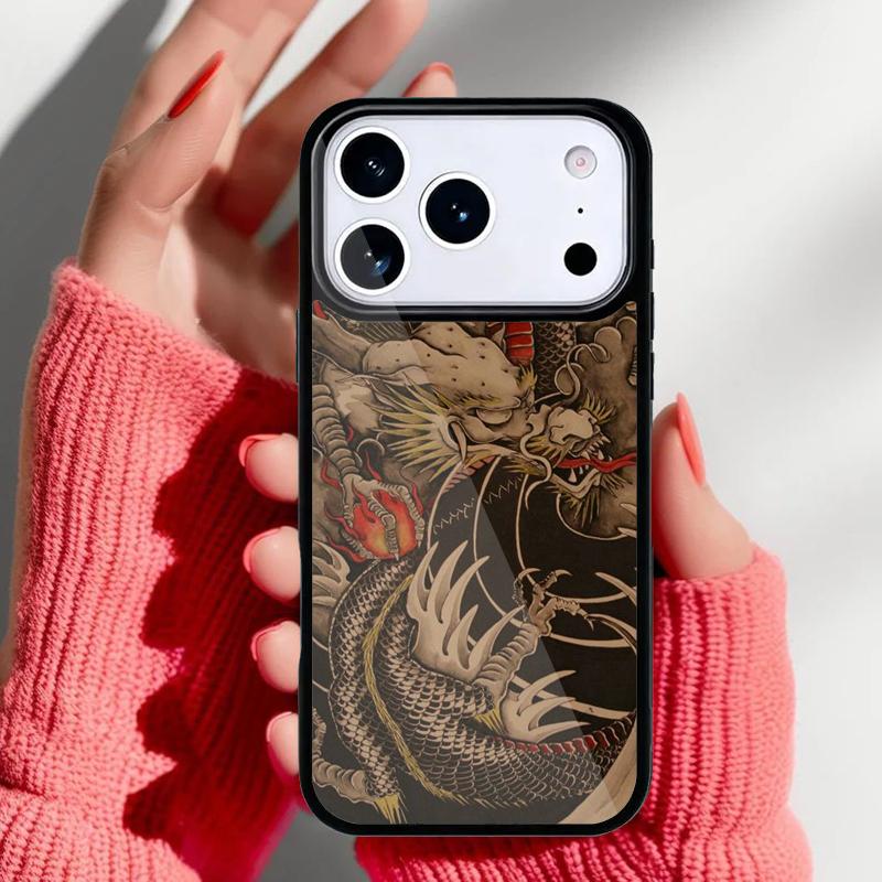 Японский чехол для телефона DRAGON TATTOO для iPhone 17 16 15 14 13 Pro Max Задняя крышка для 12 11 Pro Coque
