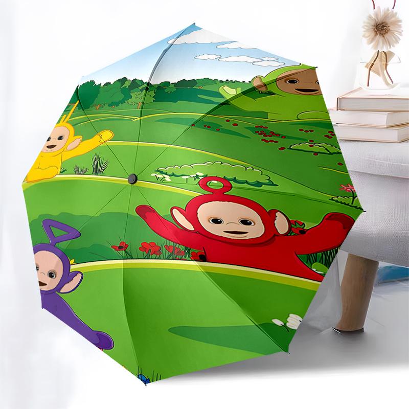 Teletubbies Outdoor Rain Umbrella Automatic Opening & Closing, Portable 3 Fold Design with 8 Bone Iron Frame, Perfect Festival Gift for Fans
