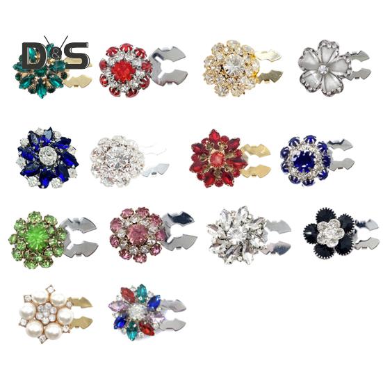 1/6Pcs Button Covers Faux Pearls Shiny Rhinestone Flower Shape Button Clip with Pliers Press Dress Suit Tux Accessories