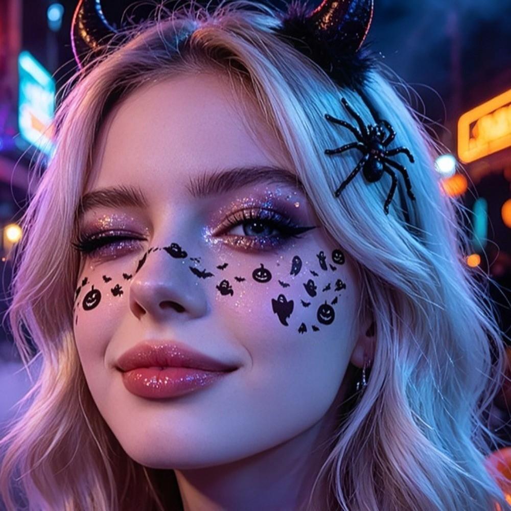 Spider Web Bat Freckle Tattoo Pumpkin Ghost Dots Face Tattoo Sticker Music Festival