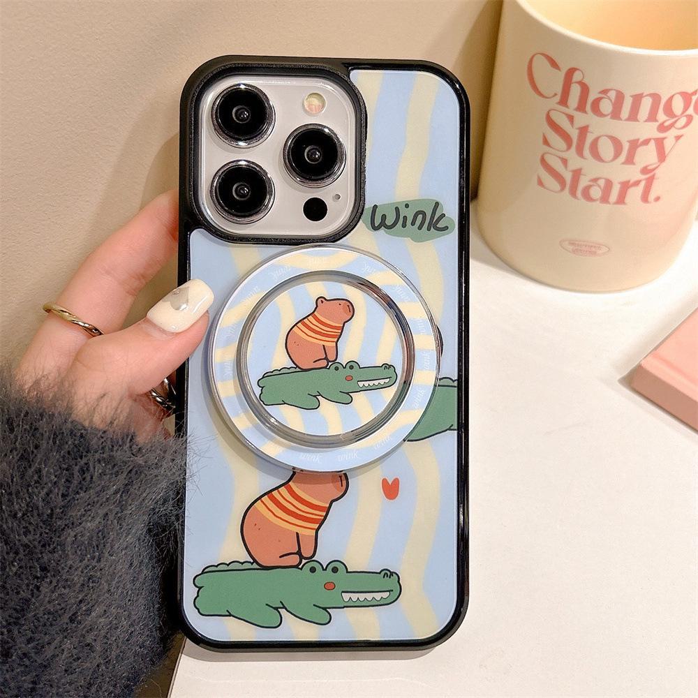 Иллюстрированный чехол с магнитным держателем для телефона Apple iPhone 15, подходит для iPhone 11/12/13 Pro Max. Разработан, чтобы быть мягким и защищать.