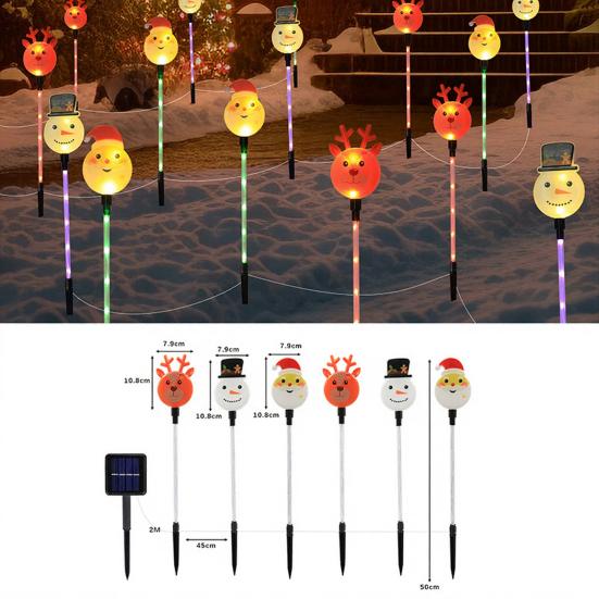 Solar Christmas Stake Lights Waterproof Outdoor Lawn Decor with Santa And Snowman Warm White LED String Lights for Yard And Pathway