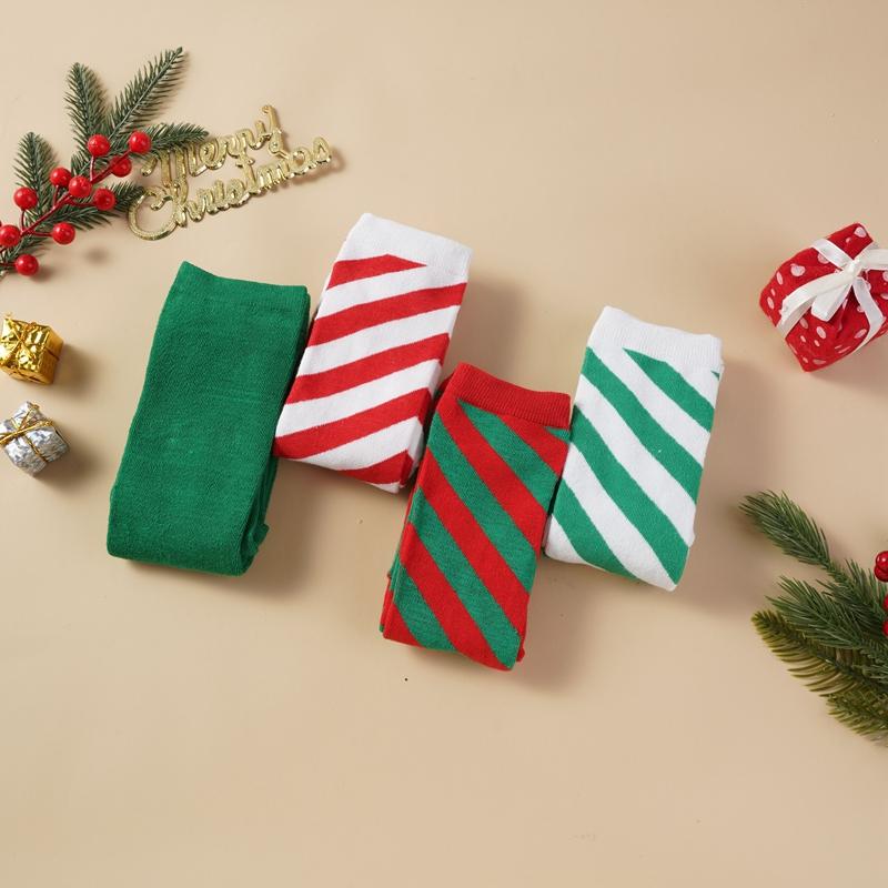 Рождественский зеленый красный хлопковый чулок в полоску выше колена с бантом длинные носки