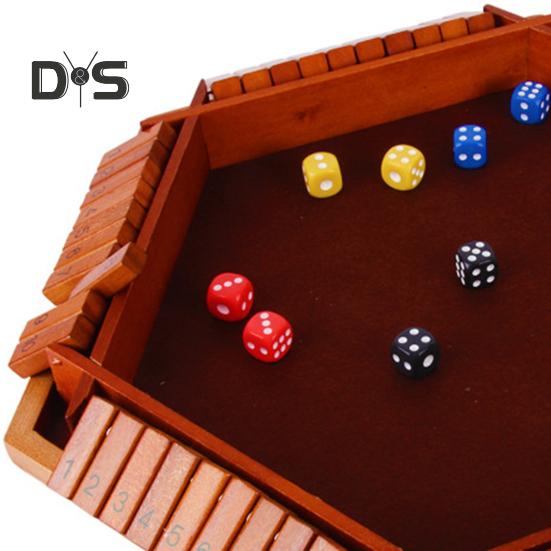 Shut The Box Board Game with 12 Dice Educational Dice Strategy Game 2-6 Players Kids Adults Family Night Party Interactive Wooden Close The Box Toy