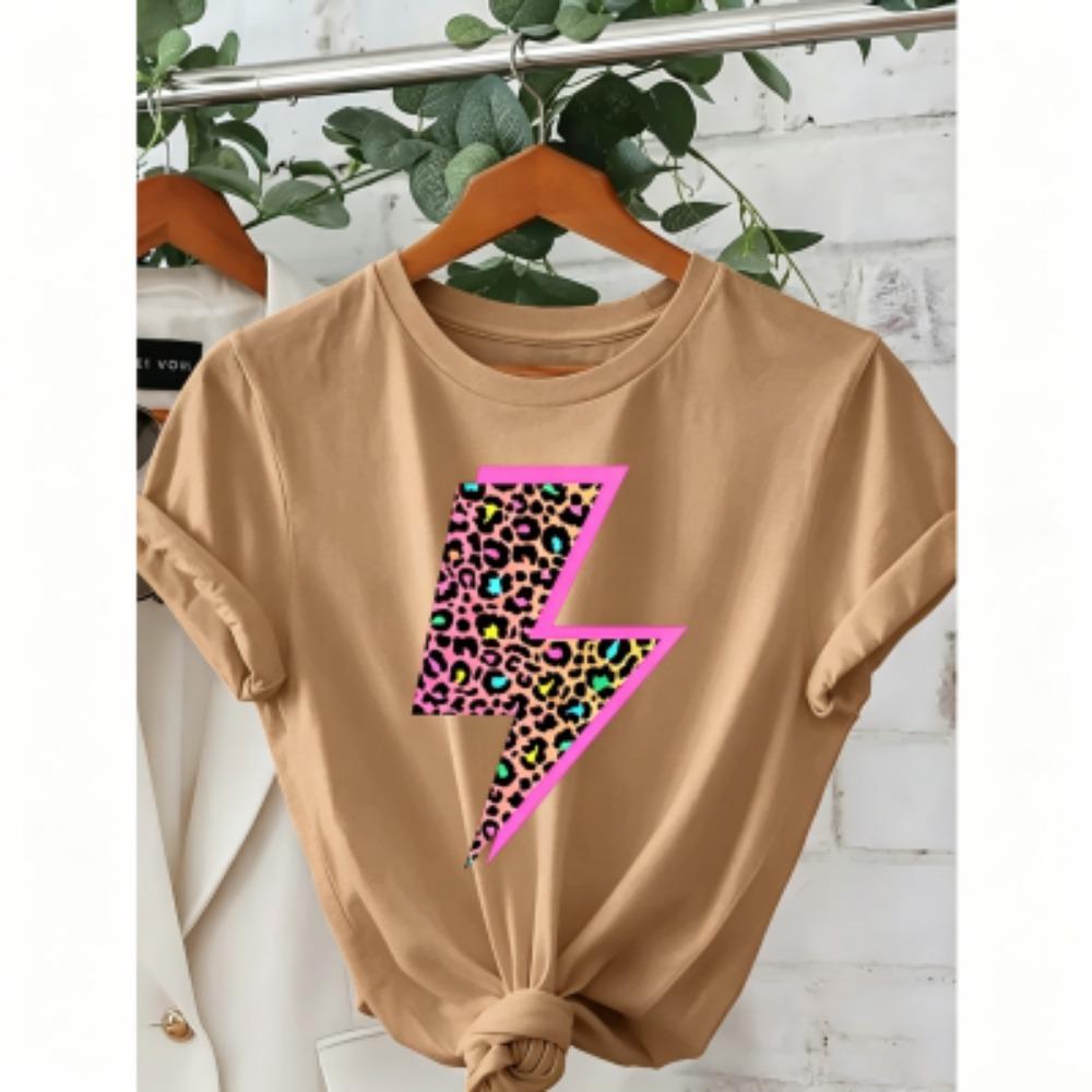 16 Colors Leopard Neon Lightning Print Women's T-Shirts Summer Fashion Street Short-Sleeve Outdoor Casual Tops for Men's and Women's Tees Top