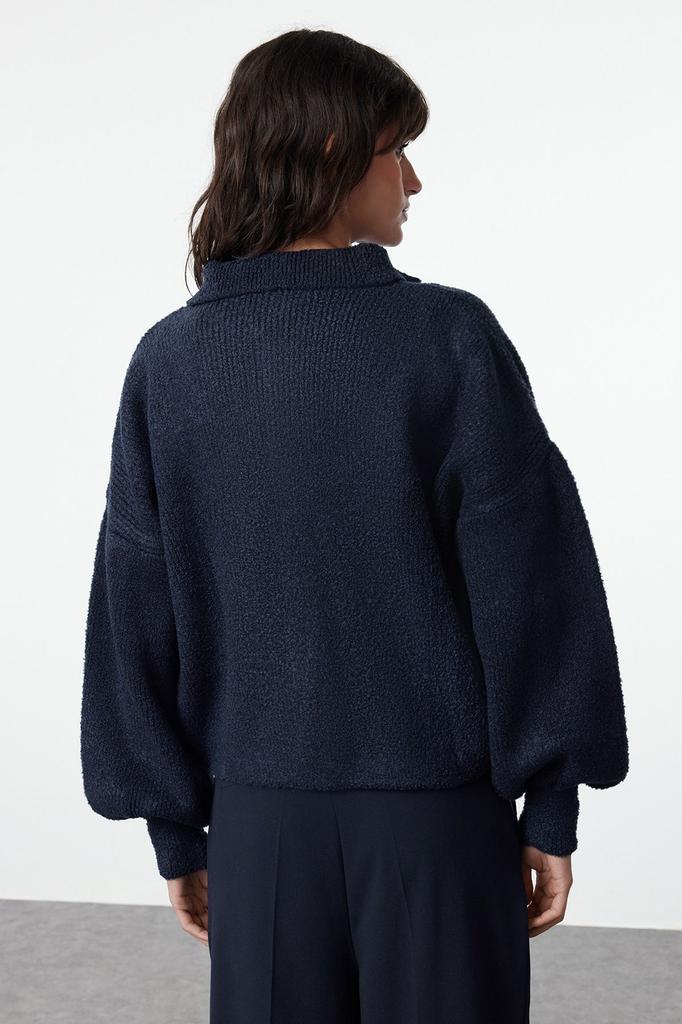 Women's Fashionable Stylish Cardigan Navy Blue Soft Textured Coat Look Knitwear Cardigan