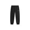 Solid Color Elastic Waist Loose Fit Tapered Knit Sports Pants Unisex Bottoms Black AKLT809-1