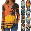 Women's Casual Fashion Brushed Retro Floral Print Long Sleeve V-Neck Top T-Shirt