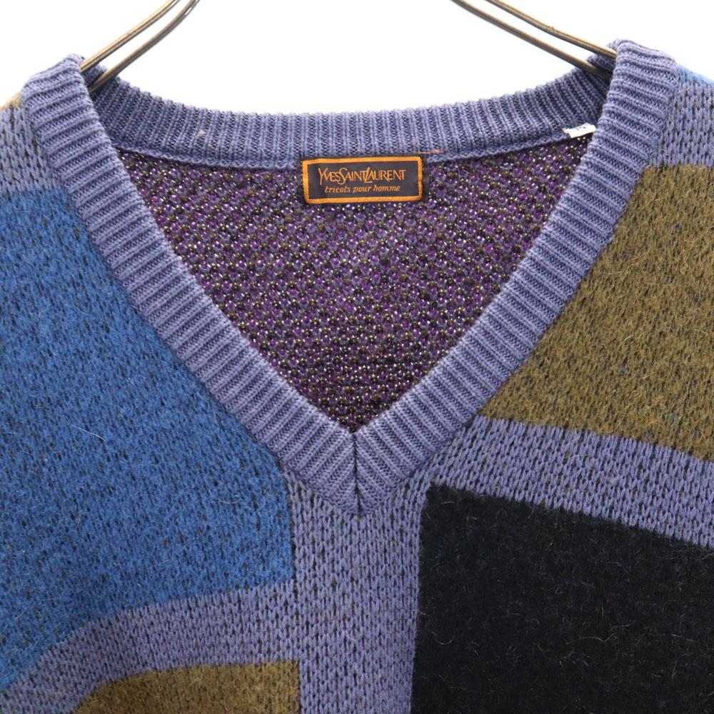 Yves Saint Laurent 80-е 90-е Шерстяной свитер с длинным рукавом и V-образным вырезом Мужской Б/У