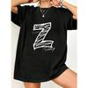 Oversized T Shirt Black Z Letter Graphic Print Tikkeo Text Casual Streetwear Style For Women And Men