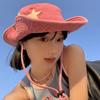 Adjustable Wide Brim Sun Hat Hiking Y2k Stars Hat Vintage Western Cowboy Hat  for Male Female