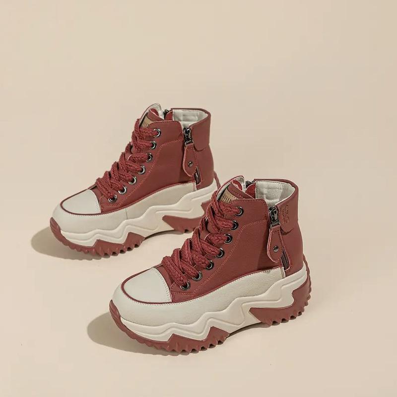 Женская обувь на платформе, кроссовки-хайтопы в стиле «папины кроссовки», 2025 новинка весна-осень, универсальные маленькие белые туфли на платформе, увеличивающие рост, британские ботинки Мартин