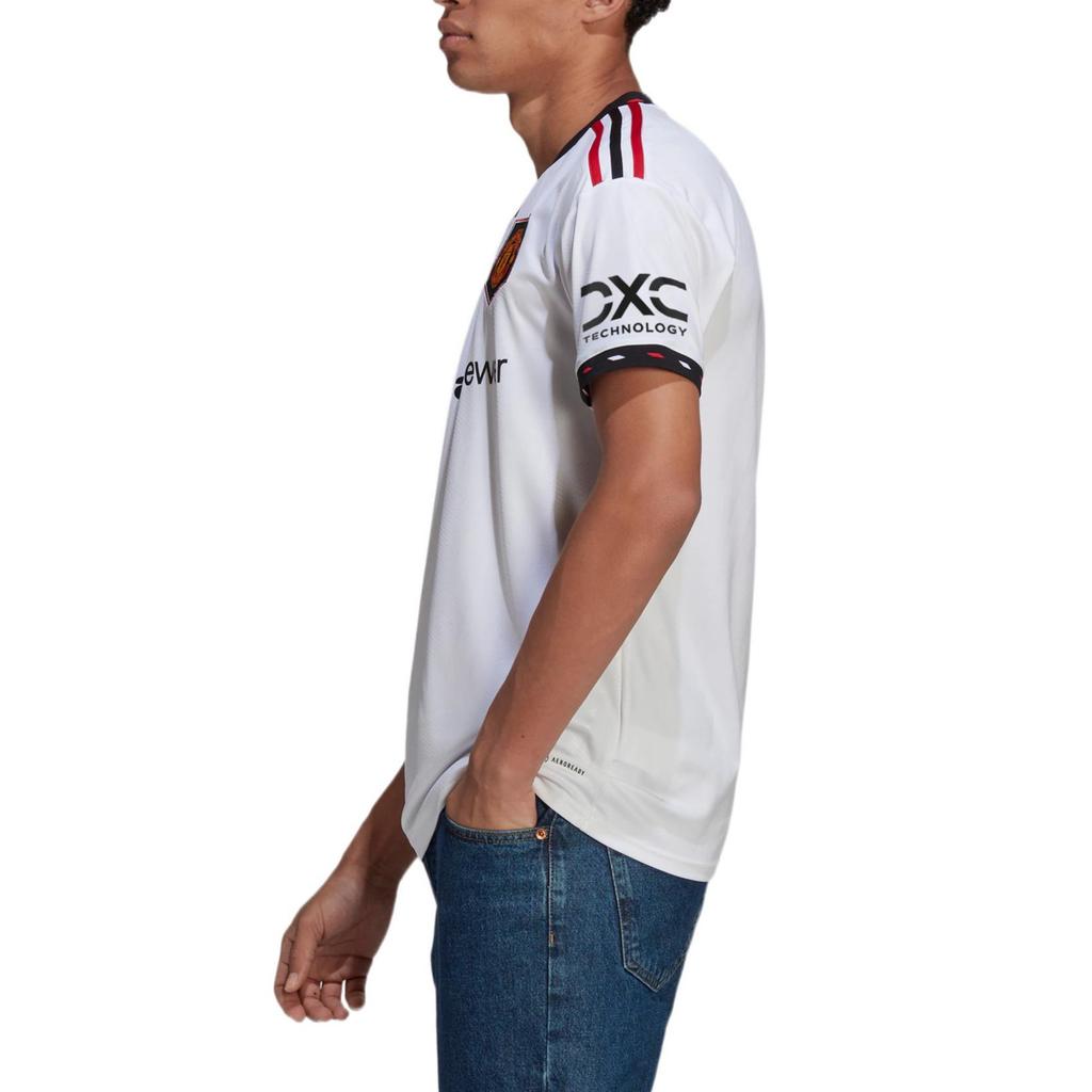 adidas Manchester United Fan Edition Soccer/Football V neck Stripe Logo Short Sleeve White Men's H13880