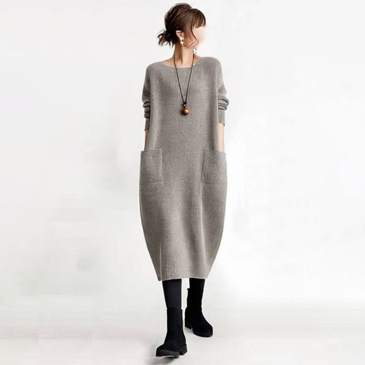 Новый однотонный трикотажный джемпер с круглым вырезом и большими карманами для женщин