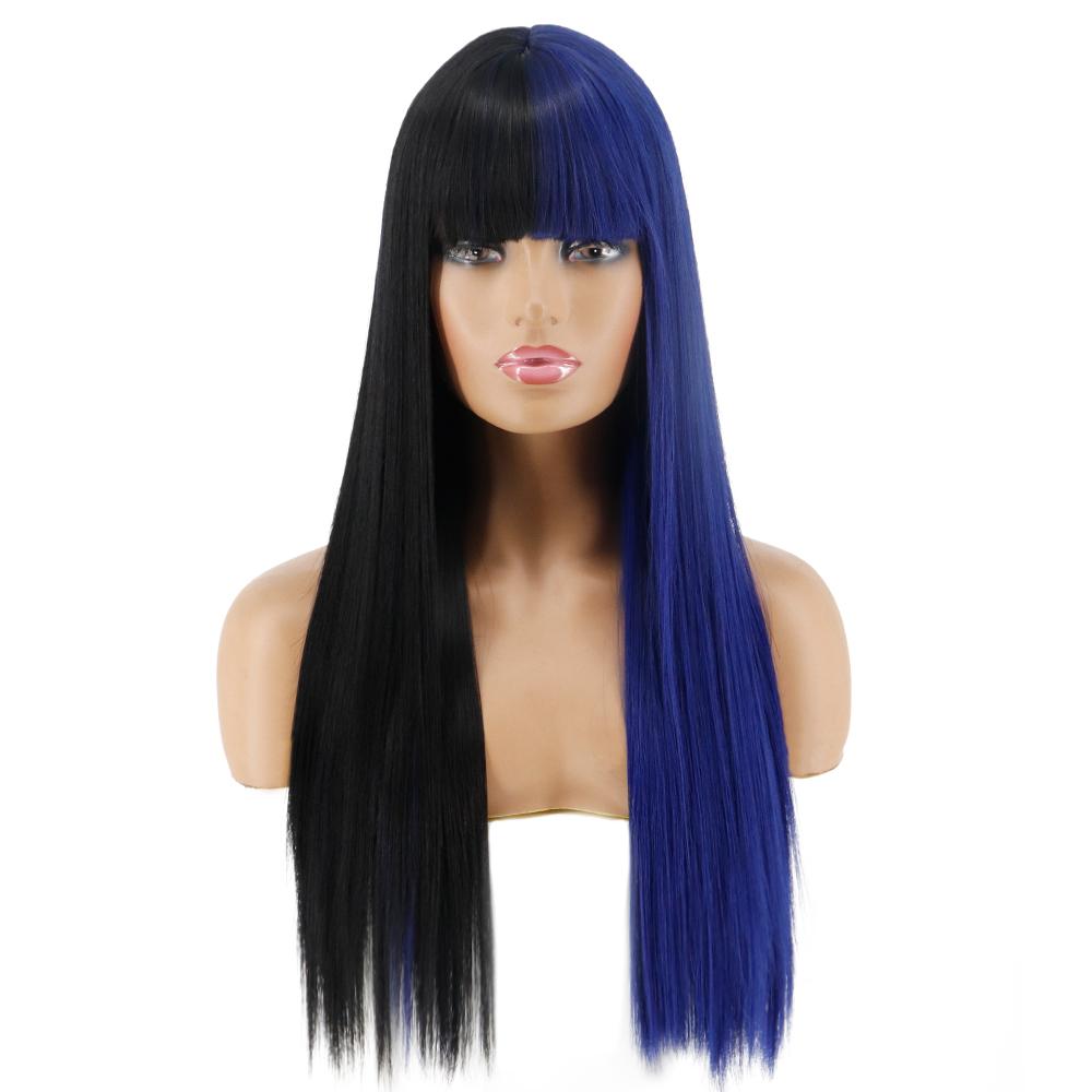 MISS WIG Длинный прямой парик Косплей Черный Серый Парик для женщин с челкой Парик из синтетического высокотемпературного волокна