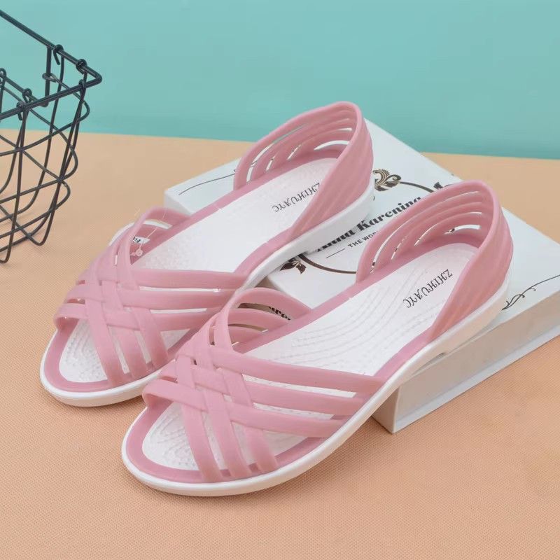 Летние женские сандалии с открытым носком, новые сандалии-желе на плоской подошве с кристаллами, женские нескользящие пластиковые сандалии для пляжа