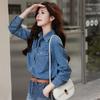 Женская 2024 Высококачественная Ретро Многослойная Синяя Джинсовая Рубашка