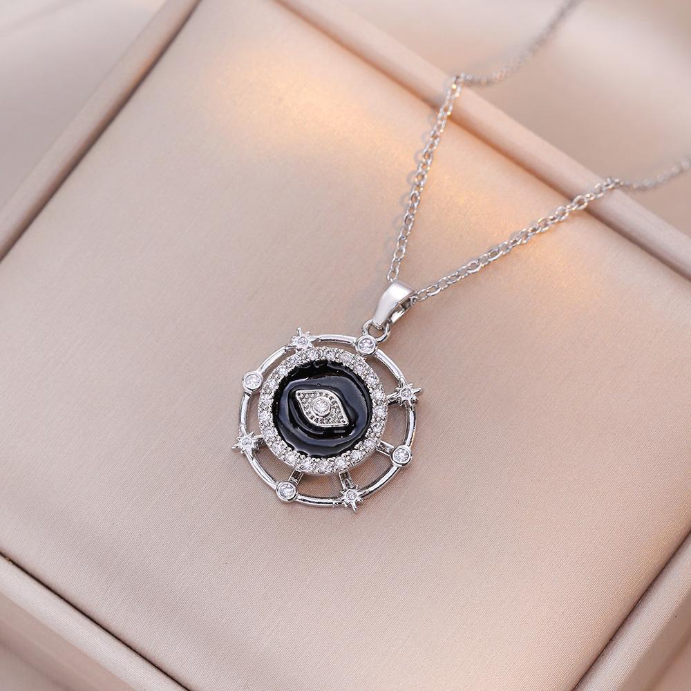 Rotating Devil's Eye Pendant Stainless Steel Necklace Women's Non-fading Jewelry