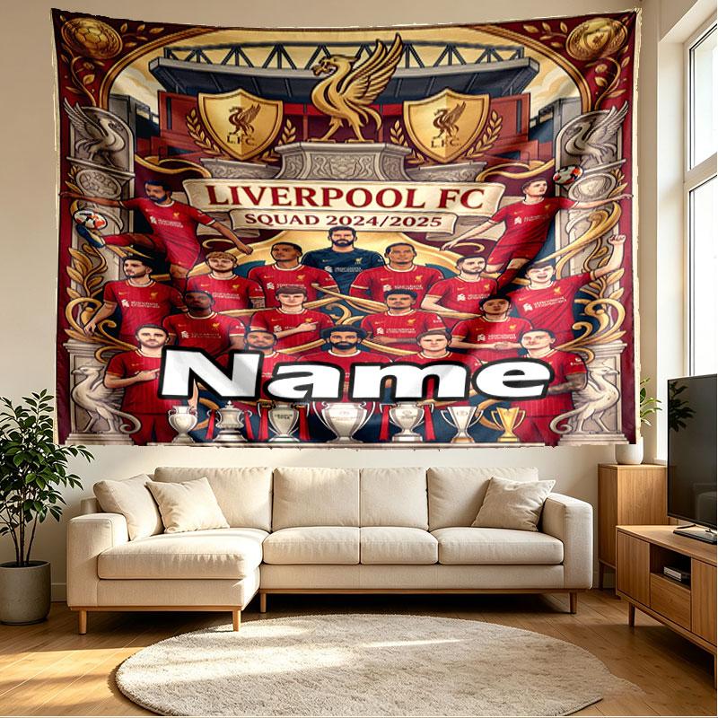 Custom Name Personalized Liverpool Football Club Print Tapestry, Wall Art Decor, Bedroom, Dorm, Apartment, LivingRoom, Party Backdrop, Gift for Birthd
