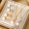 Pearl Tassel Zircon Necklace Flower Niche Light Luxury Design Pendant Temperament Set for Women