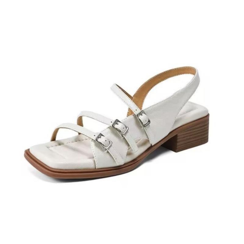 Женские туфли на высоком каблуке с квадратным носком и пряжкой, женские босоножки на каблуке, тренд 2025, летние туфли-лодочки с открытой пяткой, мягкая подошва, zapatos