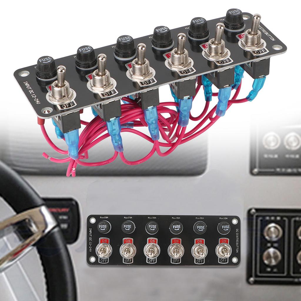 Rockers Switch, 6 Gang Round Rockers Switch Panel, Waterproof Easy-to-Install 12V 24V Switch 10A Fuses for Boats