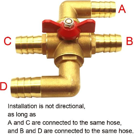 4-way Automobile Heating Water Valve, Brass Automotive Integrated Manual Control Valve, Heater Core Bypass 5/8in