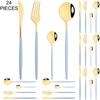 Gold 24Pcs Dinnerware Cutlery Set Knife Fork Coffee Spoon Tableware Set Mirror Stainless Steel Flatware Western Kitchen Silverware