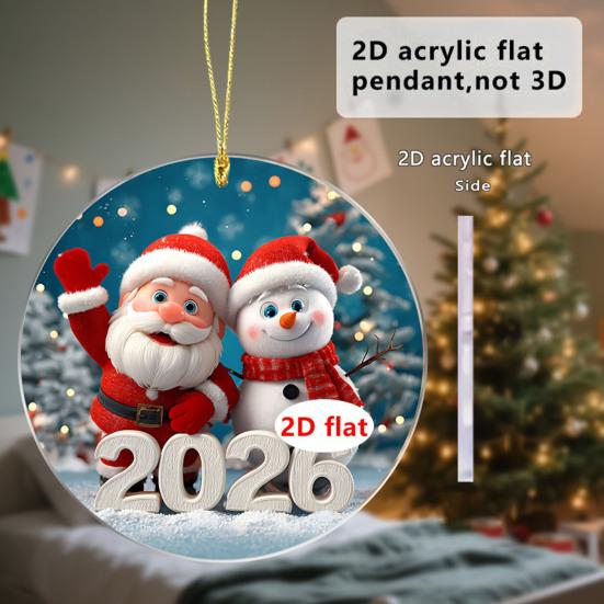 Рождественское украшение 2026 года, мультяшный Санта-Клаус, снеговик, олень, 2D акриловое украшение для рождественской елки, для дерева, двери, окна, украшение для автомобиля