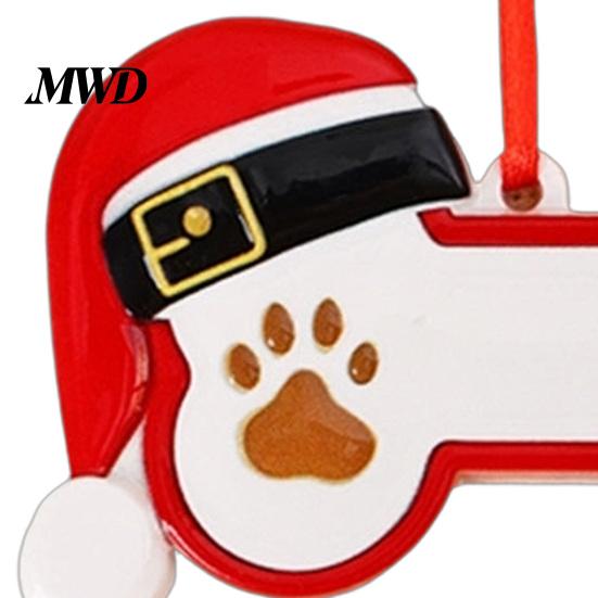 Resin Pet Keepsake for Tree Christmas Ornament, Cute Cat Paw/Bone Shaped Xmas Hanging Decoration Memorial Pendant with Santa Hat Tree, Car Rearview
