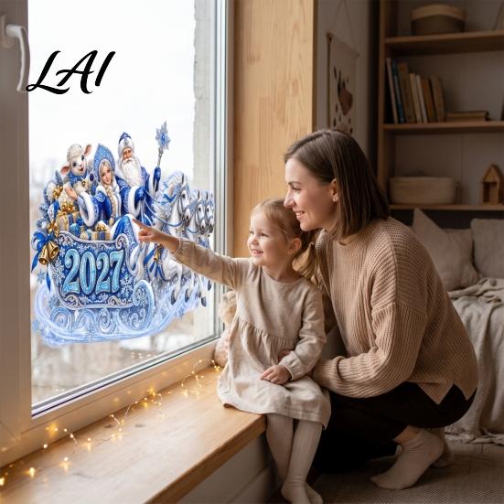 Removable Decorative Decals Static Glass Window Sticker Reusable Electrostatic PVC Decal with Old Man Girl Winter Wonderland Decorations Lamb