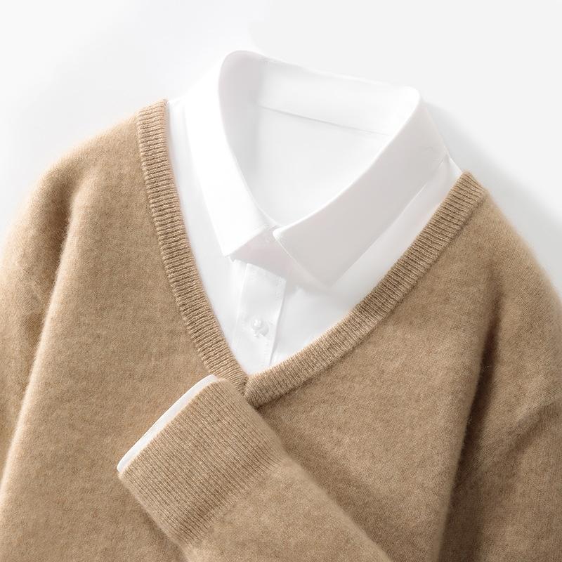 Новый кардиган с V-образным вырезом для мужчин, однотонный пуловер, базовый трикотажный свитер большого размера, свободный, повседневный