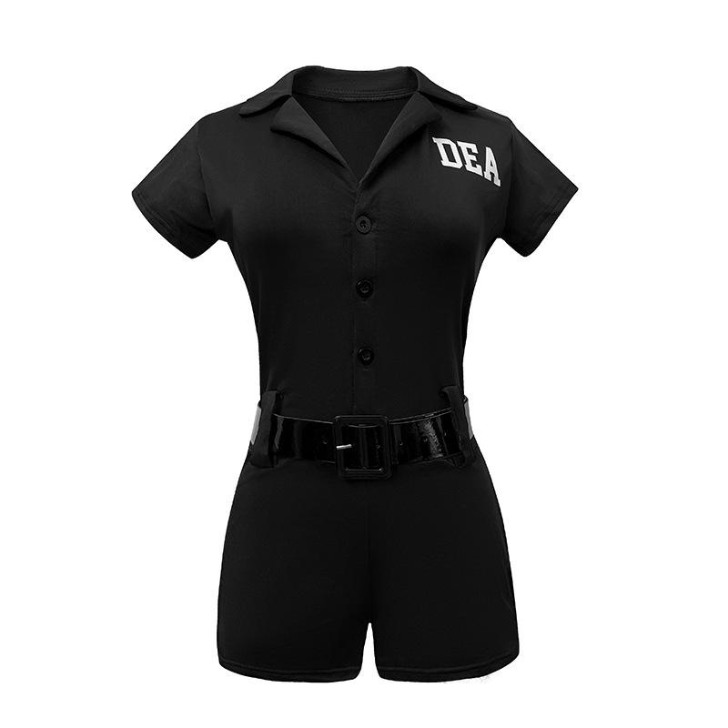 2025 Women's Police Officer Cosplay Costume - Halloween Jumpsuit & Hat Set