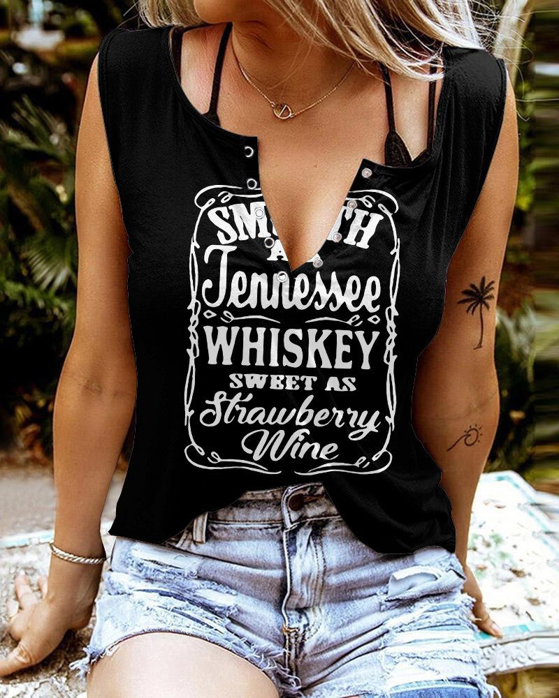 Women Tanks Sexy V Neck Sleeveless Summer Tops Vest 3D Print Black Letters Tops